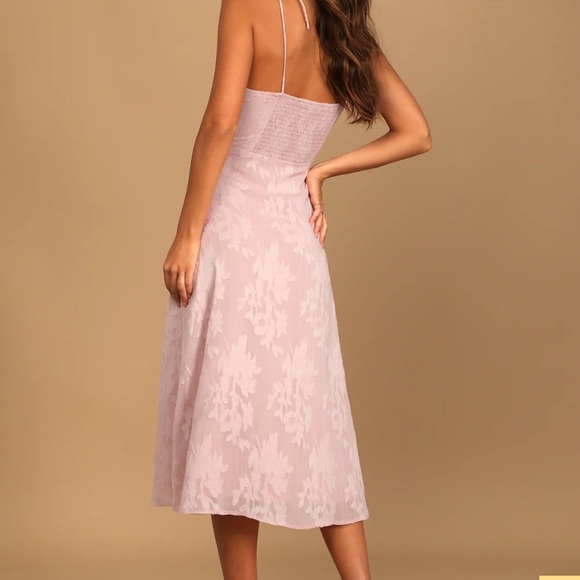 Lulus Loveliest Looks Blush Pink Floral Jacquard Tie-Strap Midi Dress - Picture 3 of 4